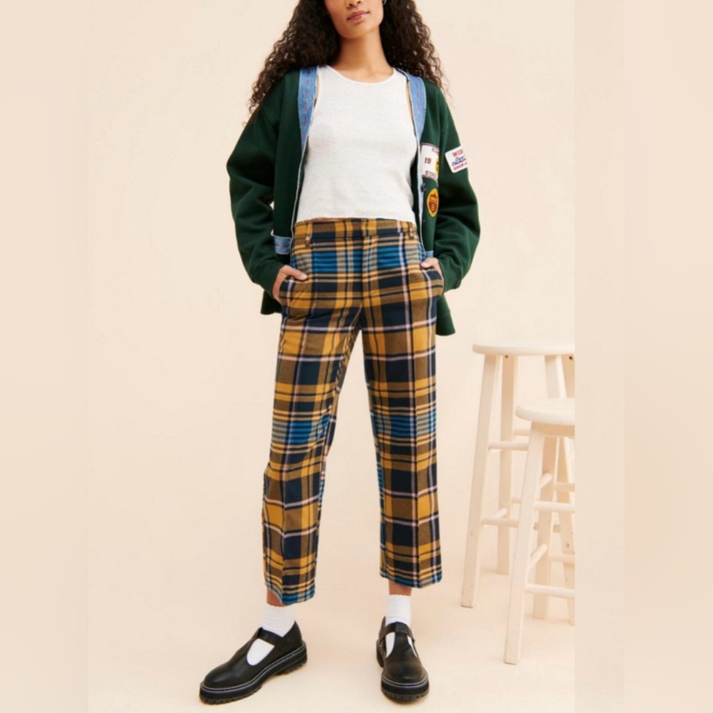 Urban Outfitters Mustard & Blue Plaid Cropped Pants